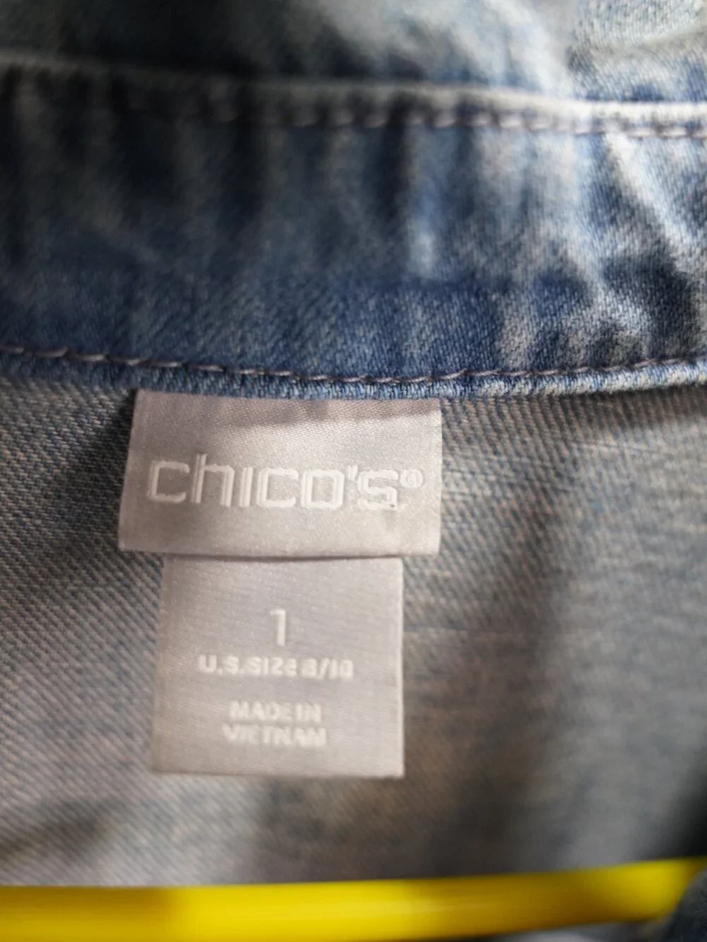 Chico’s Elongated Denim Worn Look Jacket size 1